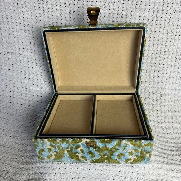 Shiseido Hanatsubaki Jewelry Box Vintage Belgium Cut Velvet Fabric Collectible - Picture 5 of 6